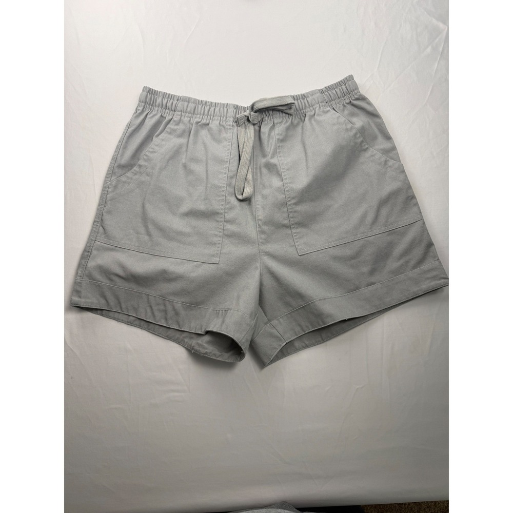 Linen Blend L Gray Drawstring Pull On Shorts Pockets Casual
